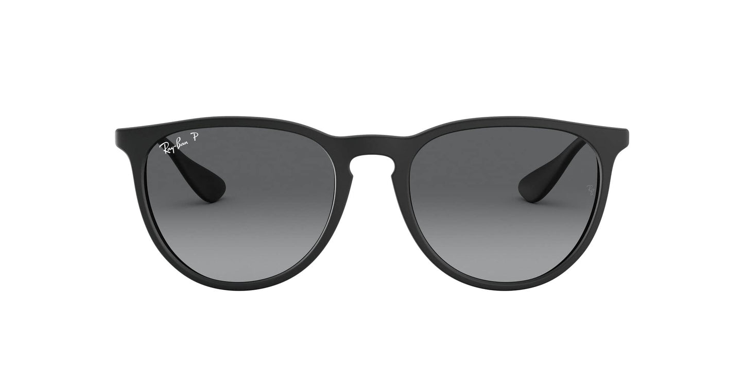 Ray-Ban Unisex RB4171 Erika Round Sunglasses, Rubber Black/Light Grey Gradient Grey Polarized, 54 mm