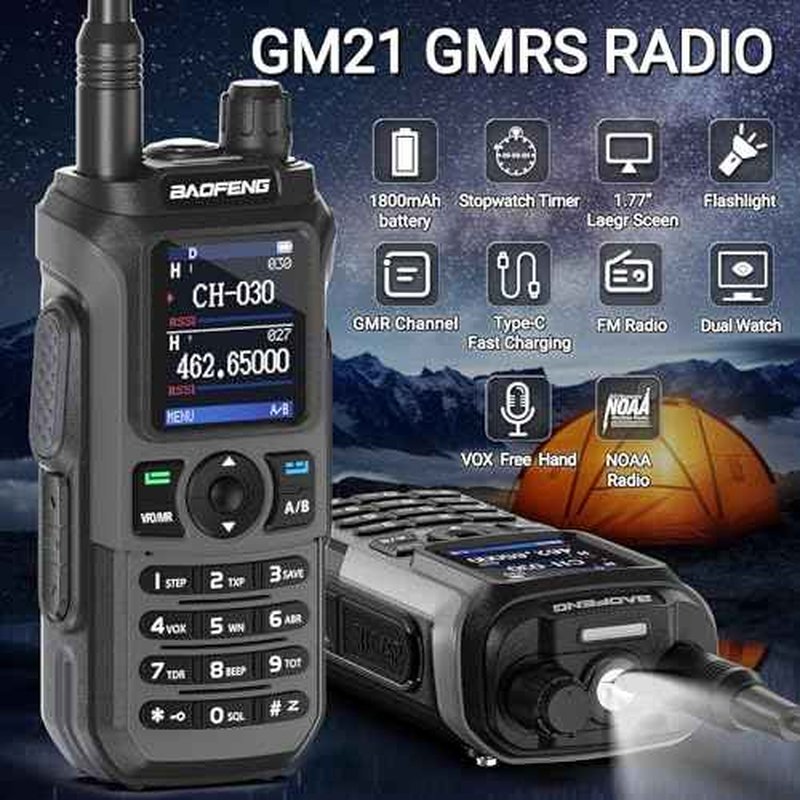 BAOFENG GMRS Radio GM21 GMRS Ham Radio Handheld Radio Long Range Walkie Talkies for UV-5R Rechargeable Two Way Radio 999 Channels NOAA Weather Radio DTMF Copy Frequency Battery USB-C Charger(2 Pack)