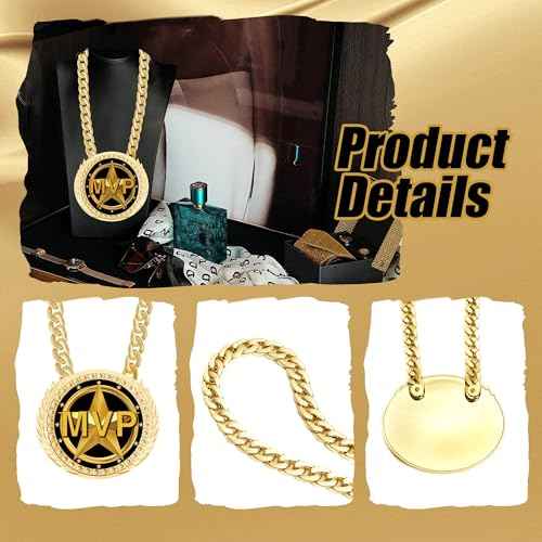 Greatest of All Time Turnover Chain - 6" Big Gold Awards Medal Goat Trophy Necklace Champion Chain for Football Fantasy Basketball Soccer Sports Achievements MVP Turnover Chain Athlete Prize Gifts