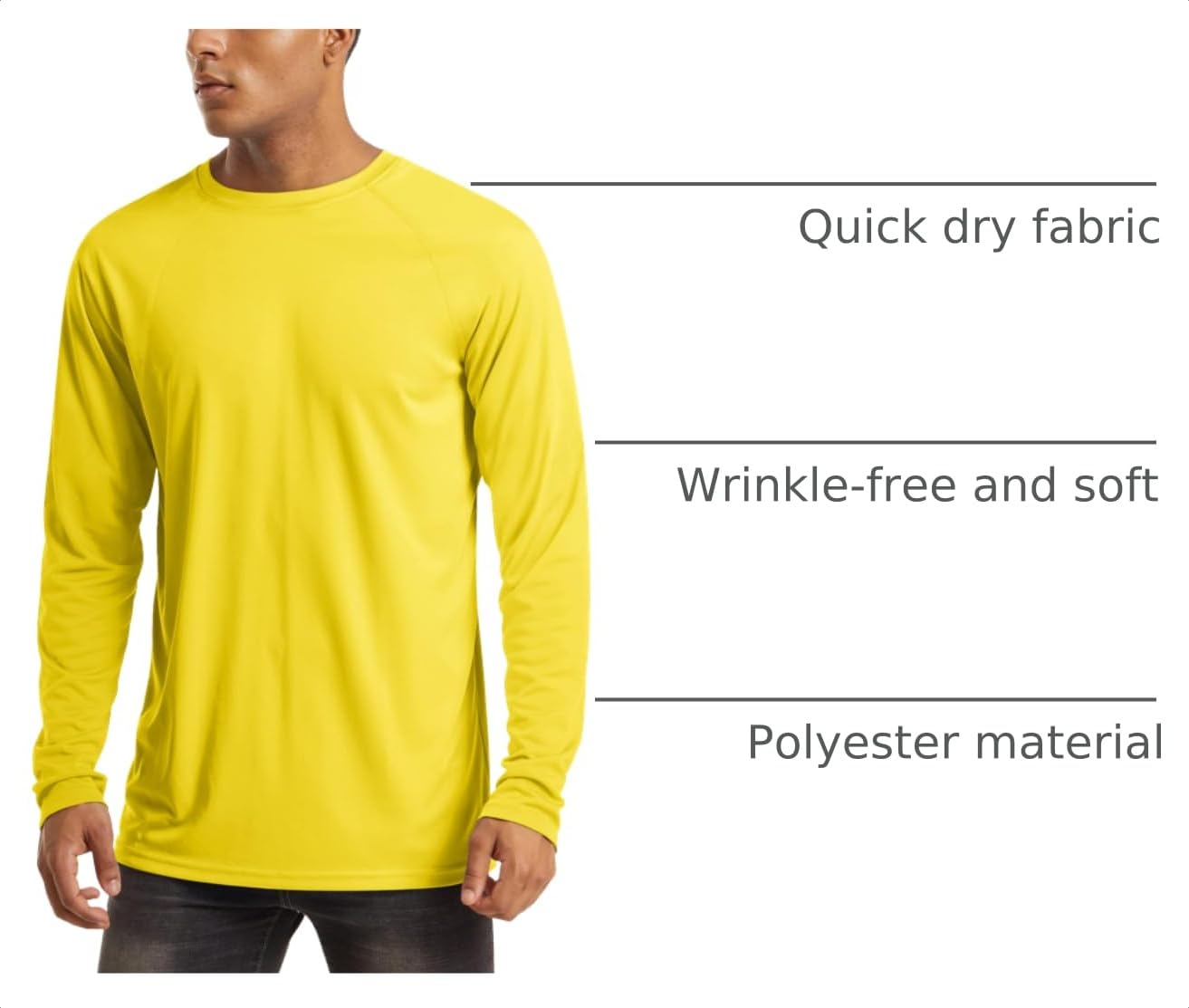 Rash Guard Men Long Sleeve Sun Protection Shirt Men Athletic T-Shirt Running Shirts UV Shirts for Men Sun T-Shirt Yellow