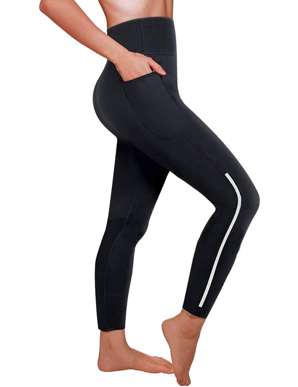 NonEcho Women Neoprene Sauna Sweat Pants High Waist Workout Leggings Tummy Control Fitness Tights with Side Pocket