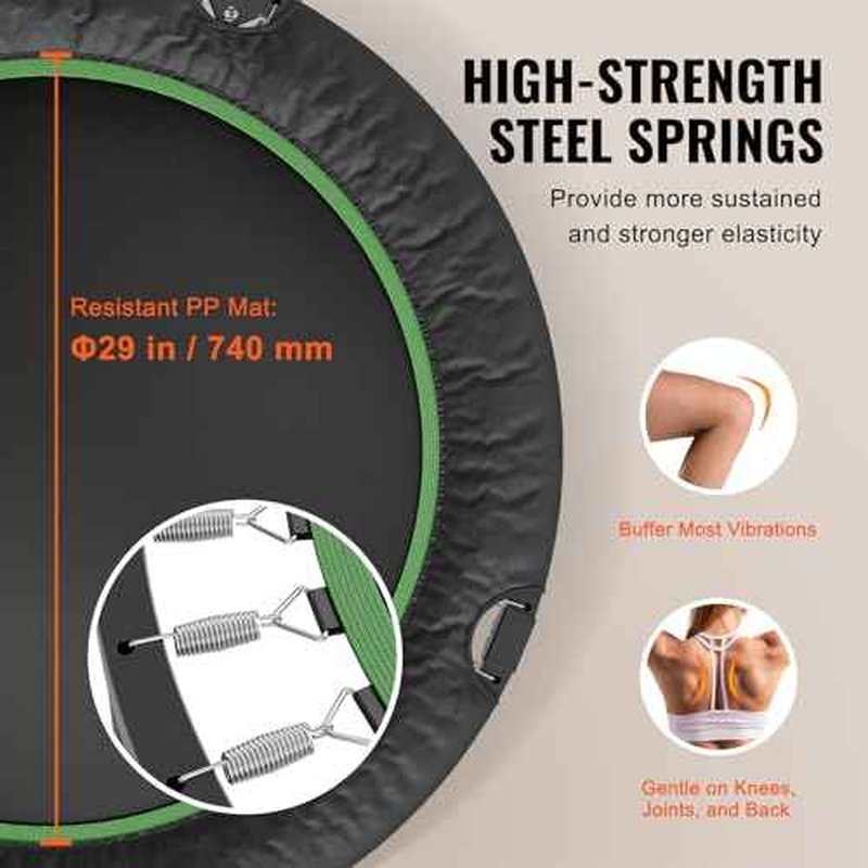 VEVOR Foldable Mini Trampoline, 40 Inch Fitness Rebounder, Max Load 330lbs Exercise Trampoline, Stable & Quiet Trampoline with 4 Level Height Adjustable Foam Handle, for Adults Indoor/Garden Workout
