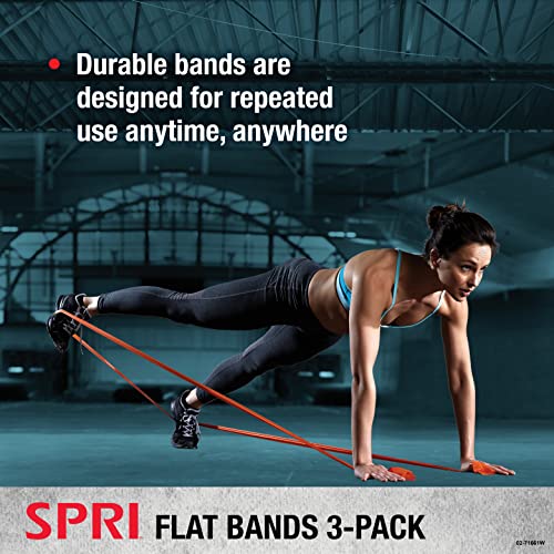 SPRI Flat Bands 3-Pack - Resistance Band Kit Set with 3 Levels of Resistance - Exercise Bands for Strength Training, Flexibility, & Body Workout - Versatile Fitness Tool - Light, Medium, and Heavy