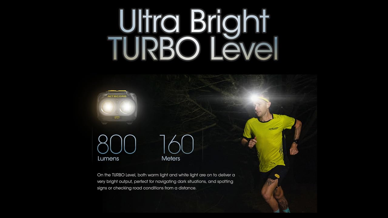 Nitecore UT27 Pro 800 Lumen Running Headlamp, Black, USB-C Rechargeable, Lightweight Perfect for Ultra-Trail, Hiking with White Light, Warm Light, and Red Light Sticker