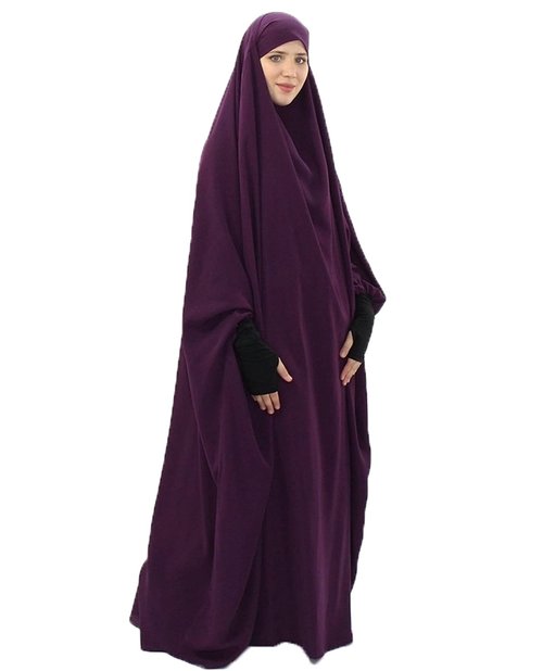 XINNI Women Muslim One-piece Loose Full Cover Long Dress One-size Overall Hijab Thobe Hooded Dress