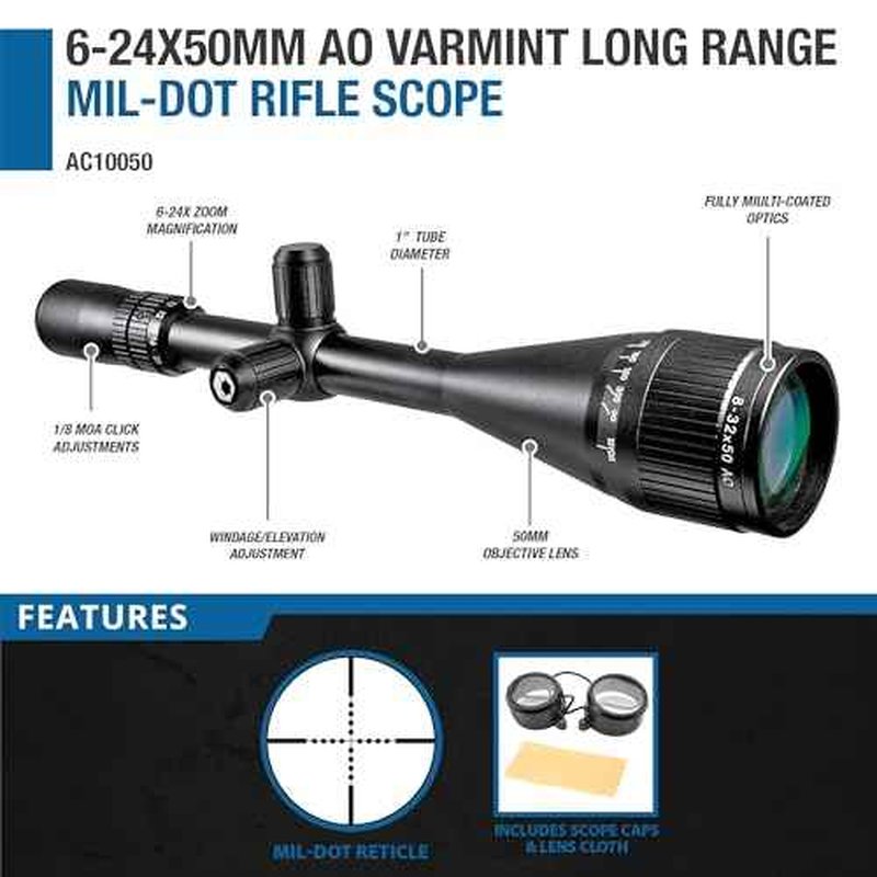 Varmint Crosshair Reticle Precision Riflescope with Adjustable Objective & Fully-Multi Coated Optics for Accurate Long-Range Shooting Hunting