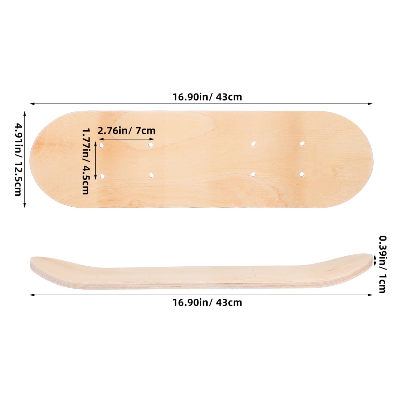 BESPORTBLE Blank Skateboard Deck: DIY Blank Wood Graffiti Skateboard Maple Double-Sided Design for Painting and Graffiti 17X5 Inch for Skateboarding Enthusiasts Beige