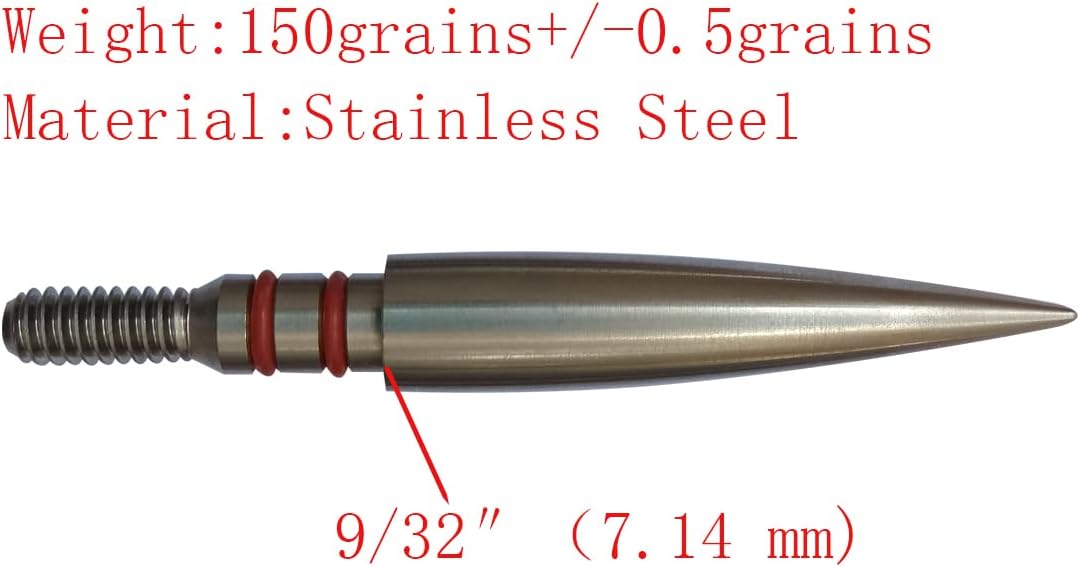 Archery Field Points - Stainless Steel Arrowheads 100/125/150/200/300 Grains | 12 Pack