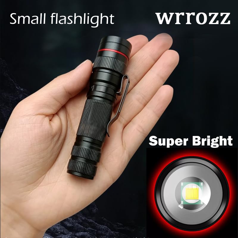 Wrrozz LED Flashlight Rechargeable 2 Pack, High Lumens Tactical Flashlights, Super Bright Small Flash Light, Mini Pocket Torch, 3 Modes Zoomable Flashlight for Outdoor, Camping, Birthday for Men Women