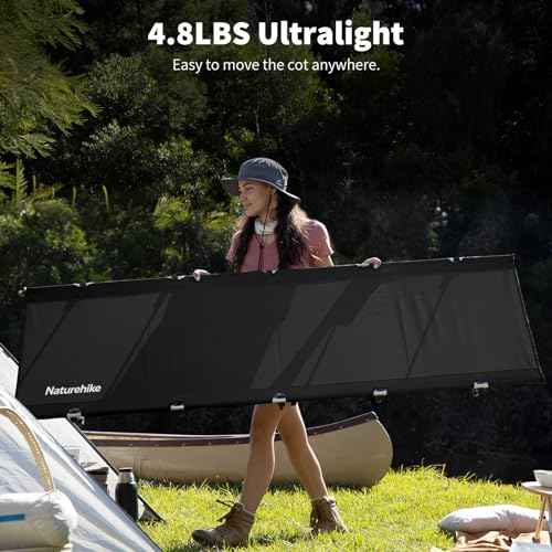 Naturehike Ultralight Camping Cot, Easy to Assemble Folding Tent Cot, Compact & Protable Camping Bed for Camping, Mountaineering, & Hiking, Supports 330lbs with Carry Bag, GreenWild Dark Black