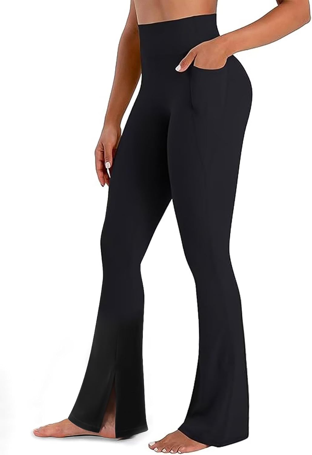 Flamingals Women's Butt Lifting Flare Leggings - High Waist Tummy Control with Pockets | Mini Flared Yoga Pants