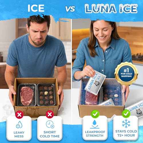 LUNA ICE Dry Ice Packs for Shipping XL - Long lasting ice packs - 24+ Hour Freeze Power - BPA Free - 6 Pack Bulk 3 lb ? Hielo Seco - Reusable Gel Bricks for Food