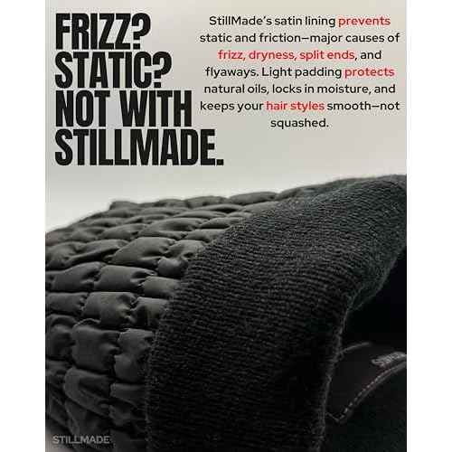 Padded Silk-Satin-Lined Beanie ? Prevents Breakage & Frizz, Reduces Scalp Irritation, All-Day Wear & Hair Friendly, Warm Acrylic Knit Winter Hat for Woman & Men ? Cuffed Style Black