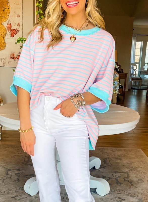 Casual Women's Short Sleeve Striped Sweatshirt | Comfortable Pullover T-Shirt Blouse