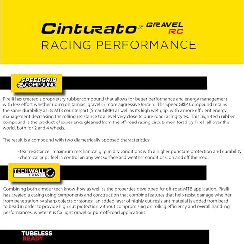 Pirelli Cinturato Gravel RC Classic 40-622 (700 x 40c) Gravel Bike Tire - Gravel Racing Specific Design for Pro-Level Performance - Higher Speeds - Enhanced Lateral Grip