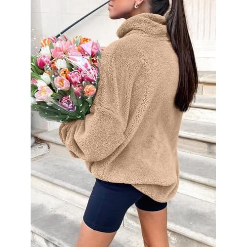 ANRABESS Women's Sweatshirt Sherpa Fuzzy Fleece Zip Up Hoodies Cozy Pullover Soft Sweaters Tops 2025 Fall Trendy Clothes