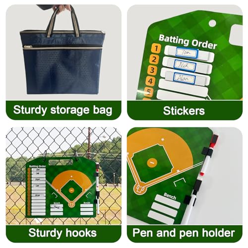 Hlimior Magnetic Baseball Coach Clipboard Kits, Upgrade Double-Sided erasable Sturdy Baseball Command Boards with Bag and 30 Lineup Cards,Advanced Tactical Coach Baseball Magnetic Board (Blue)