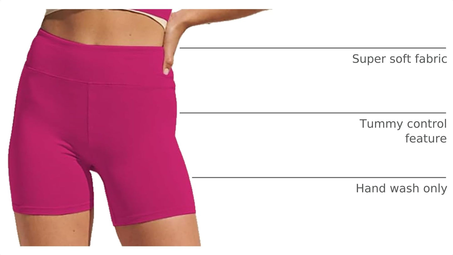 FULLSOFT High Waisted Biker Shorts for Women-5" Tummy Control Fitness Athletic Workout Running Yoga Gym Soft Shorts (Rose Red,Large-X-Large)