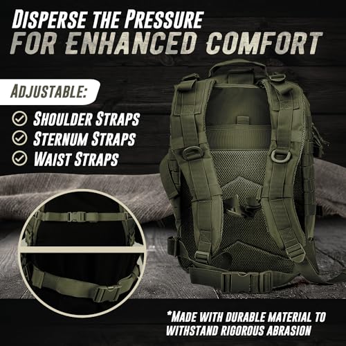 Tru Salute 45L Military Tactical Backpack Large Army 3 Day Assault Pack Molle Bugout Bag Rucksack (Amy Green)