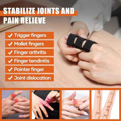 Trigger Finger Splint 2pcs for Arthritis, Injury, Broken, Finger Straightening Brace for Index, Middle, Ring Finger Pain Relief -Black 2