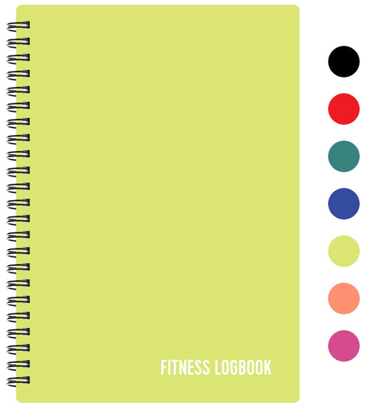 Fitness Logbook (Lime) - A5 Undated Workout Journal For Men & Women - Plastic Cover & Thick Paper - Planner Log Book To Track Weight Loss, Muscle Gain, Gym Exercise, Bodybuilding Progress