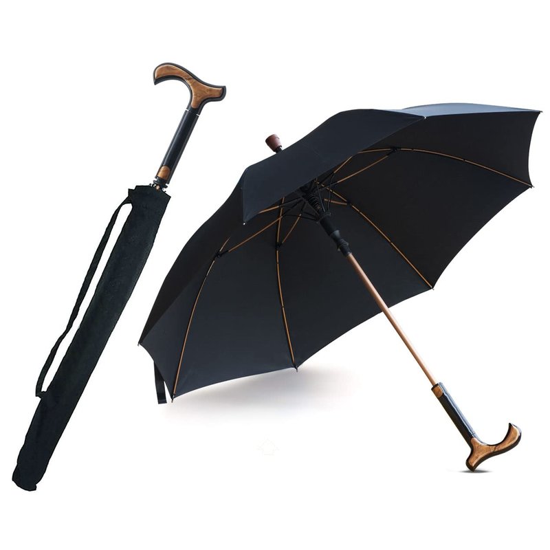 Wrzbest Stick 2-in-1,Self Defense Cane Umbrella Man, Auto Open Long Handle, Large Detachable Sturdy Walking Stick Man Crutch Umbrella for Father's Day,Elderly Men(Upgrade:Black)