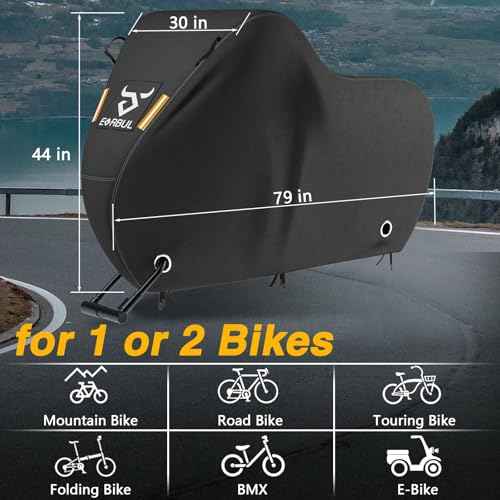 EVERBUL Bike Cover for 1 or 2 Bike 79'' L x 30'' W x 44'' H, Outdoor Waterproof Bicycle Covers with Lock Hole, 420D Heavy Duty Fabric Rain Sun UV Dust Wind Proof for Mountain, Road Bike, EBike