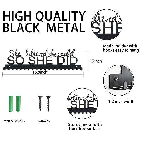 Goutoports Medal Holder Display Hanger - She Believed She Could She Did - Personalized Medal Wall Hanger for Sport Race Runner Sturdy Black Steel Metal Over 60 Medals Easy to Install