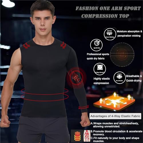 Men's Compression Shirts Single Arm Long Sleeve Basketball Athletic Workout Shirt Tops Baselayer Undershirt