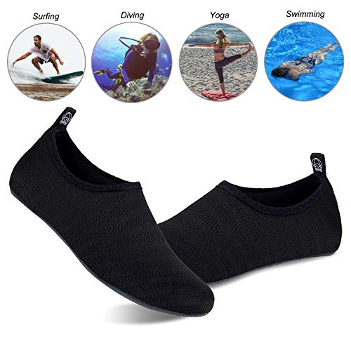 WateLves Water Shoes for Womens Mens Barefoot Quick-Dry Aqua Socks for Beach Swim Surf Yoga Exercise New Translucent Color Soles (Stripe-Black, 40/41)