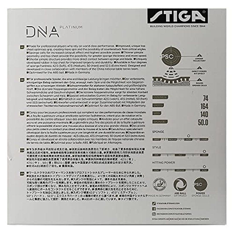 STIGA DNA Platinum H Table Tennis Rubber | Hard Professional Table Tennis Sheet for Maximum Control & Powerful Spins - Full Stroke Control - Made in Germany