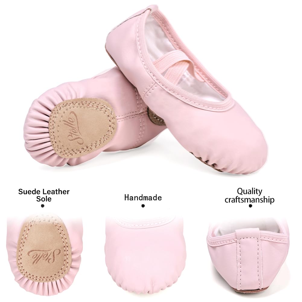 Stelle Ballet Shoes for Girls Toddler Ballet Slippers Soft Leather Boys Dance Shoes for Toddler/Little Kid/Big Kid(Pink, 13ML)