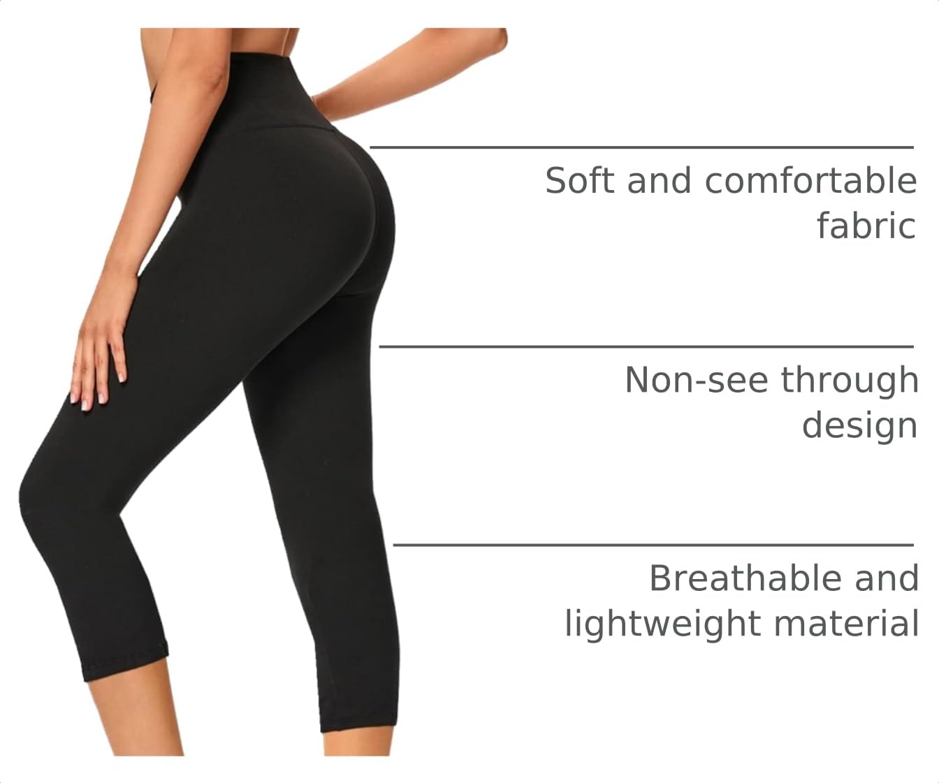 GAYHAY Capri Leggings for Women with Pockets - High Waisted Tummy Control Soft Yoga Pants for Workout Running Cycling Black