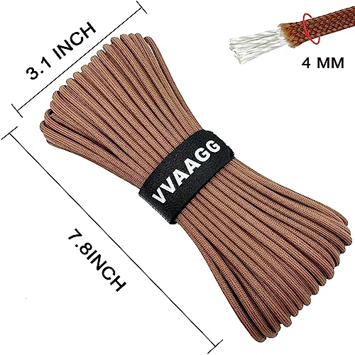 VVAAGG 550 Paracord 100FT, Heavy-Duty Strong Rope, 4mm Parachute Cord, Outdoor Camping Gear Tent Rope Tan