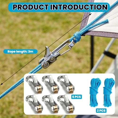K-Gor 6 Pack Rope Tensioners for Camping Tent Guy Lines, Knot-Free Adjustable Buckles