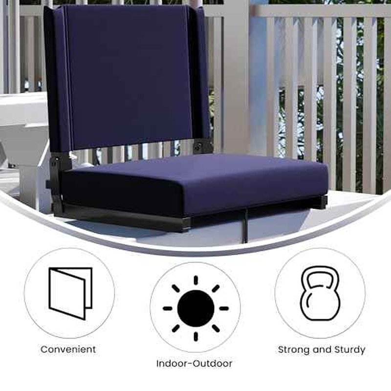 Flash Furniture Grandstand Portable Stadium Seat for Bleachers or Benches, Folding Padded Stadium Chair with Carrying Handle, 500 lb. Weight Capacity, Navy