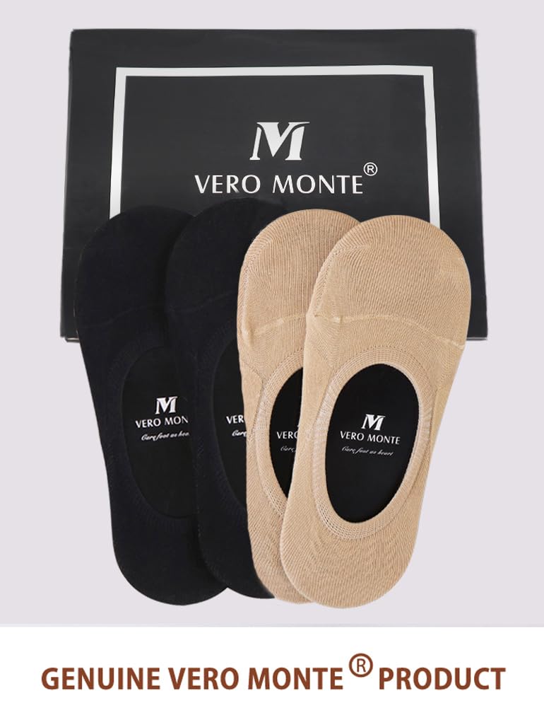 VERO MONTE 4 Pairs No Show Socks Women Non Slip Grip Sports (BLACK+NUDE, 8-9.5)