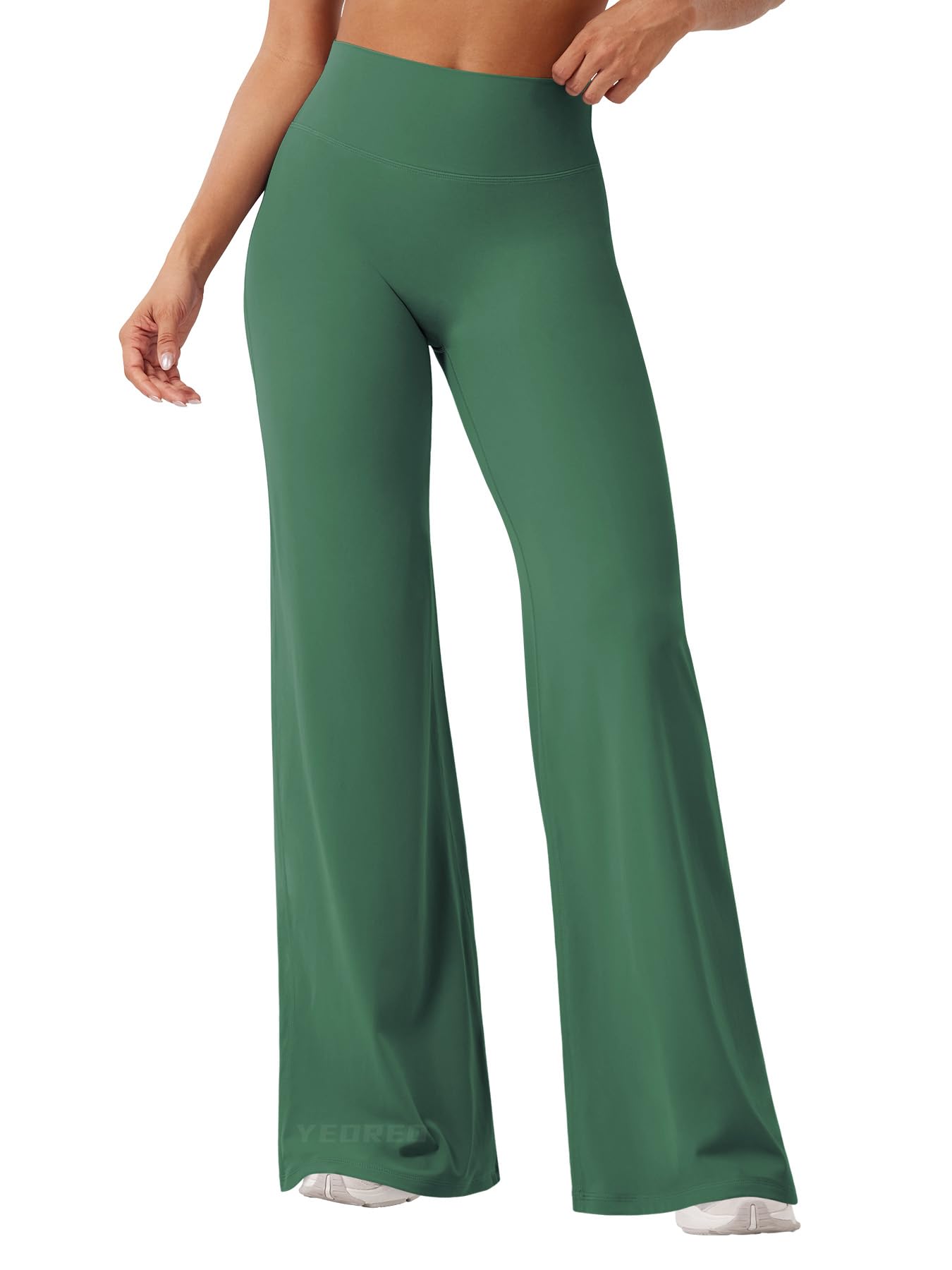 YEOREO Workout Leggings Womens No Front Seam Straight Leggings 33" High Waist Buttery Eddiy Gym Yoga Pants Dark Green XS