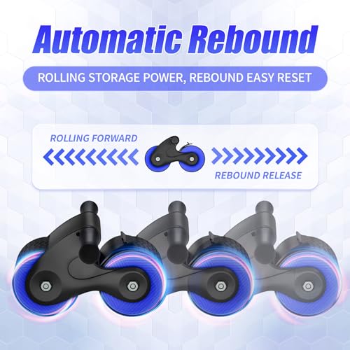 Exnemav Ab Roller Wheel with Knee Pads Automatic Rebound Abdominal Wheel for Core Strength Training Home Gym Equipment Exercise and Fitness Machine for Men & Women, Blue