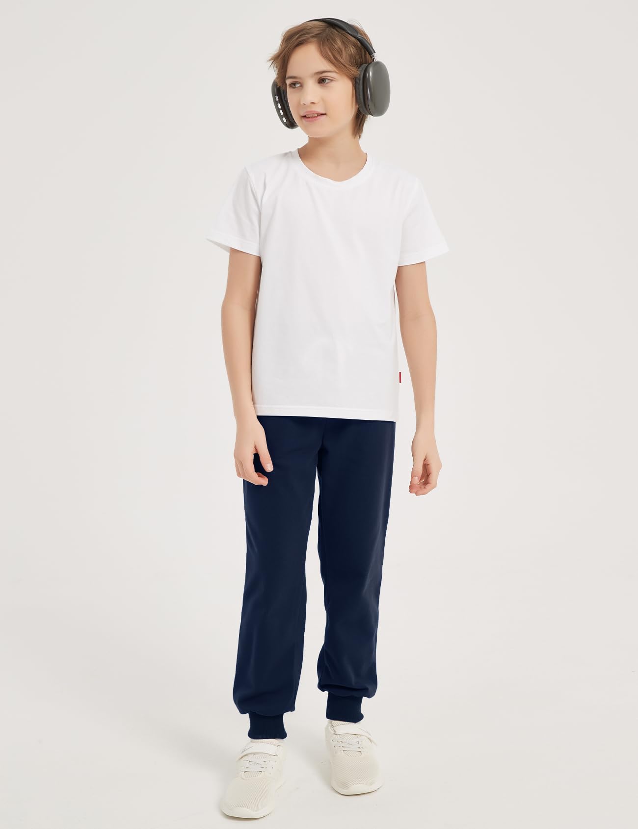 Flygo 3 Pack Boys Sweatpants Kids Active Joggers Athletic Casual Basic Pull On Pants with Pockets Drawstring(Black+Darkgrey+Navy 5-6 Y)