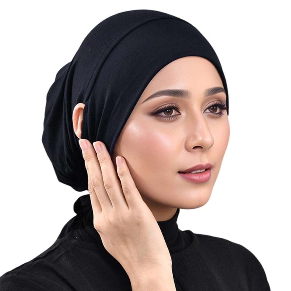 Hophor Hijab Undercaps Slouchy Beanies Cap Soft Hijab Caps Under Scarf for Women Muslim Jersey Inner Beain-Cap(Black+Khaki)