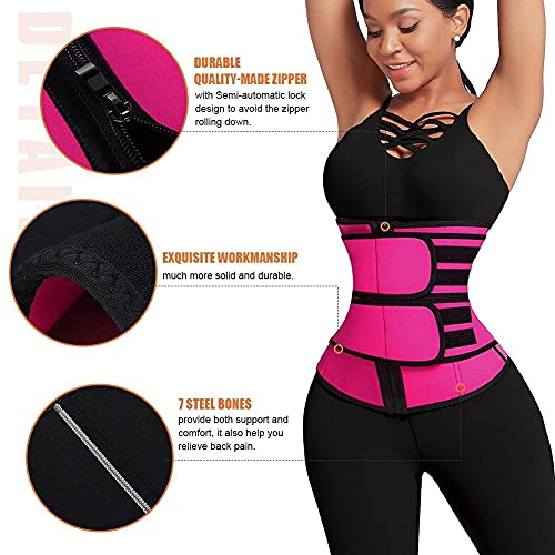 Wonder-Beauty Waist Trainer for Women Plus Size Two Belts Neoprene Workout Corset Waist Trainer Cincher Trimmer Rose Red-XS