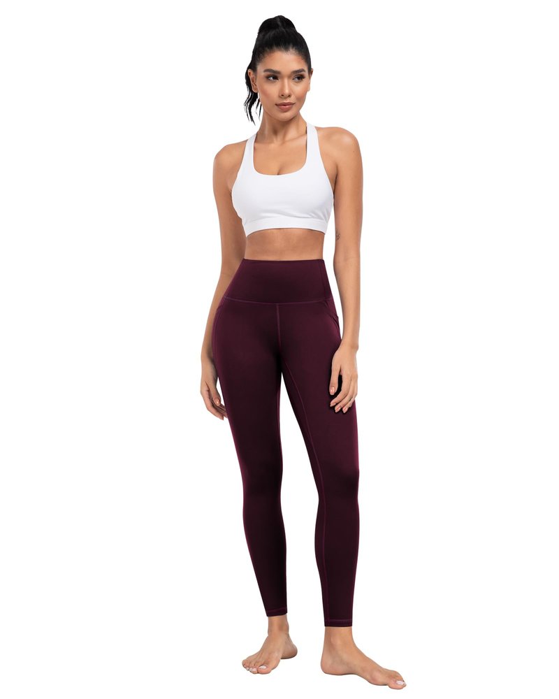 ATHVOTAR Leggings with Pockets for Women, 7 Packs High Waisted Workout Tummy Control Yoga Pants Black/Gray/Navy/Burgundy/Army Green/Dark Brown/Cassis XL