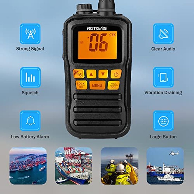 Retevis RM01 Ship to Shore Radio Handheld, Marine Walkie Talkies Waterproof, Floating, NOAA Weather Alert, Marine Two-Way Radios (2 Pack)