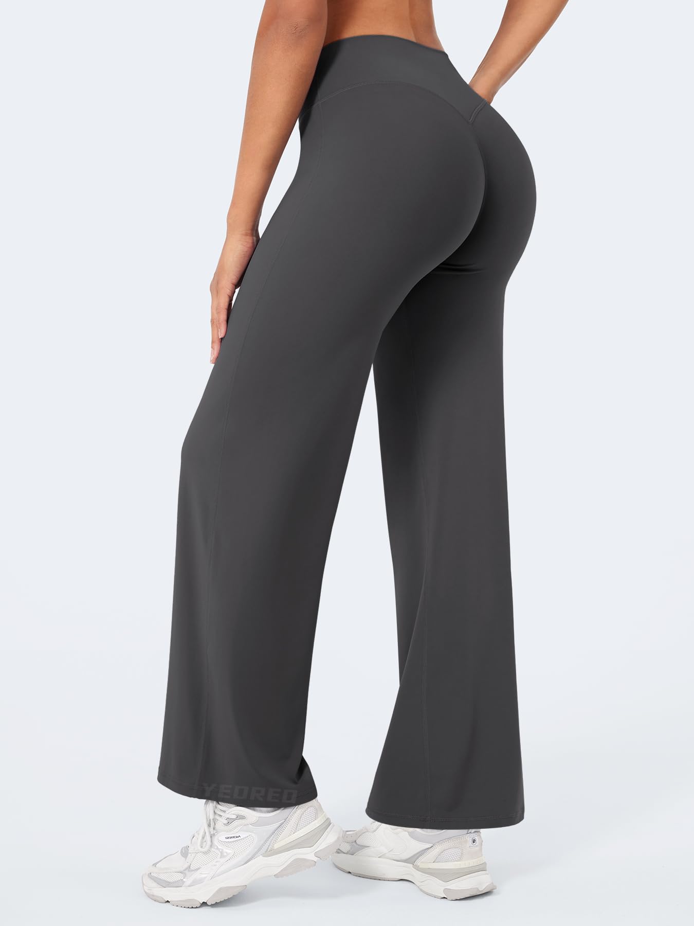 YEOREO Workout Leggings Womens No Front Seam Straight Leggings 29" High Waist Buttery Eddiy Gym Yoga Pants Dark Gray L