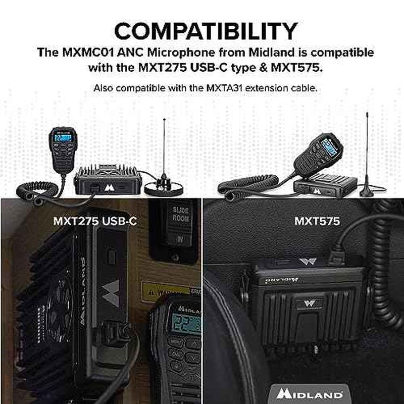 Midland ? MXMC01 | Replacement Microphone for MXT275 & MXT575 ? ANC Automatic Noise Canceling Electronic Microphone ? Off-Roading Loud and Open-Air Vehicle - GMRS Farming Overlanding