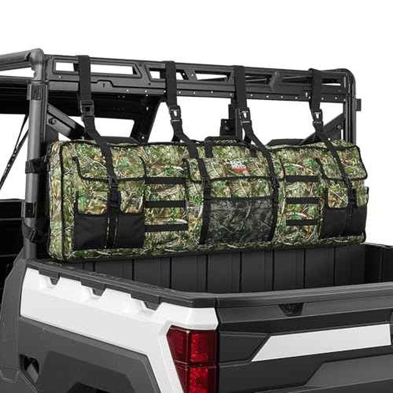 KEMIMOTO Double UTV Tool Bag Rack, Hunting Tool Holder Rack Soft Carrier Case Rear Roll Cage, Bow Storage Bag Compatible with Polaris Ranger Mule Uforce, Most General UTVs (Green Camo)