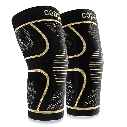 Copper Knee Braces for Knee Pain Women and Men (2 Pack), Knee Compression Sleeve for Arthritis, ACL, Meniscus Tear, Joint Pain Relief, Knee Support for Working , Running, Weightlifting, Fitness(XS)