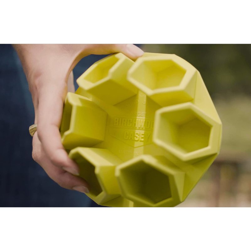 BIRCHWOOD CASEY Ground Strike Hex Target Ball for Outdoor Shooting - Durable Long-Lasting Highly Visible Yellow 6" Ball Resealable Target Rated for All Calibers from .22 up