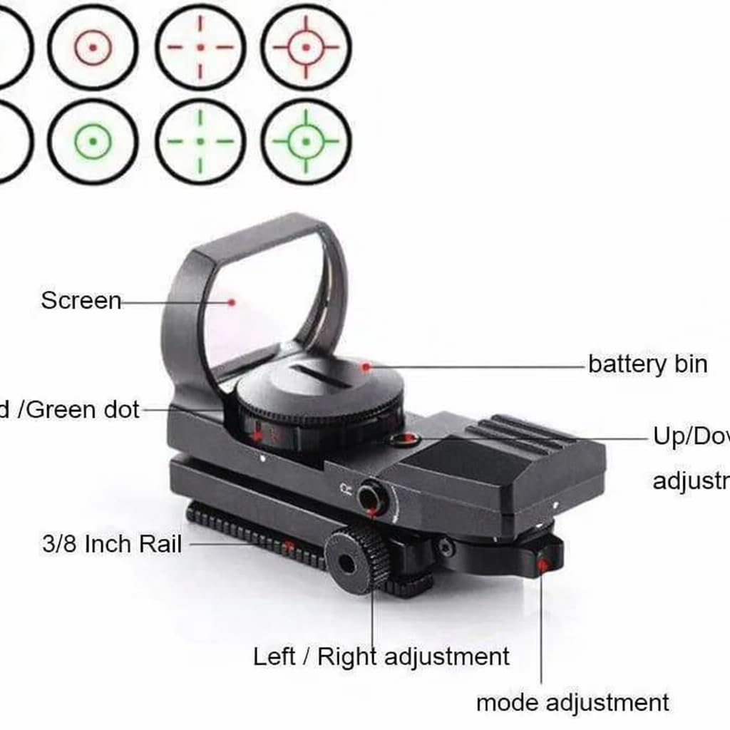 GOTICAL Red and Green Reflex Sight with 4 Reticles, 3/8" Dovetail Mount for Airgun Airsoft and .22 Rifle